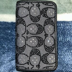 Coach Essential Slim Card Case In Black Crystal Signature Jacquard